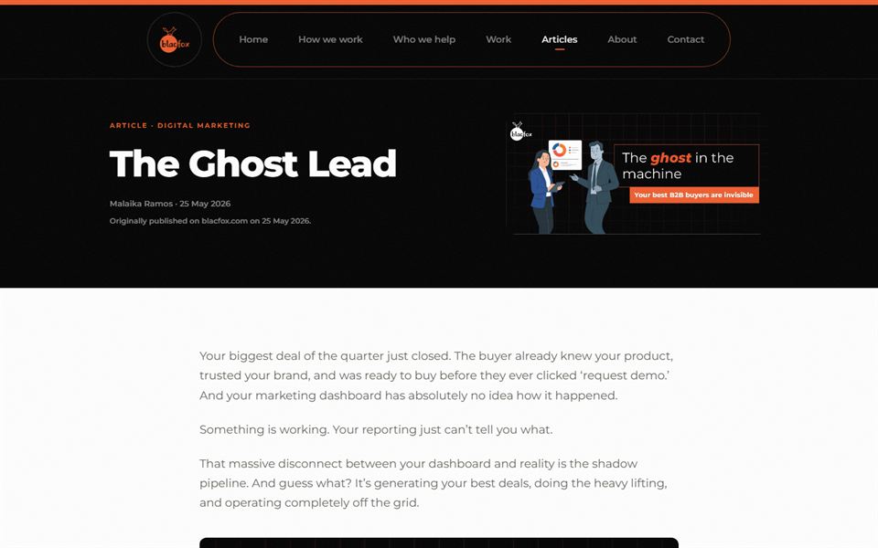blacfox.com article page: The Ghost Lead.