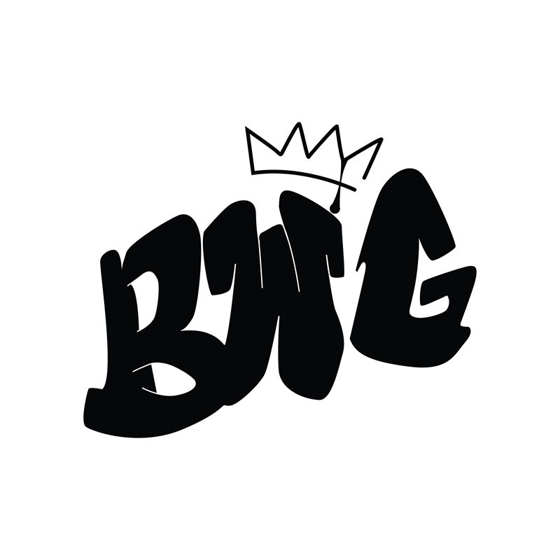 Hand-lettered logo with a crown.